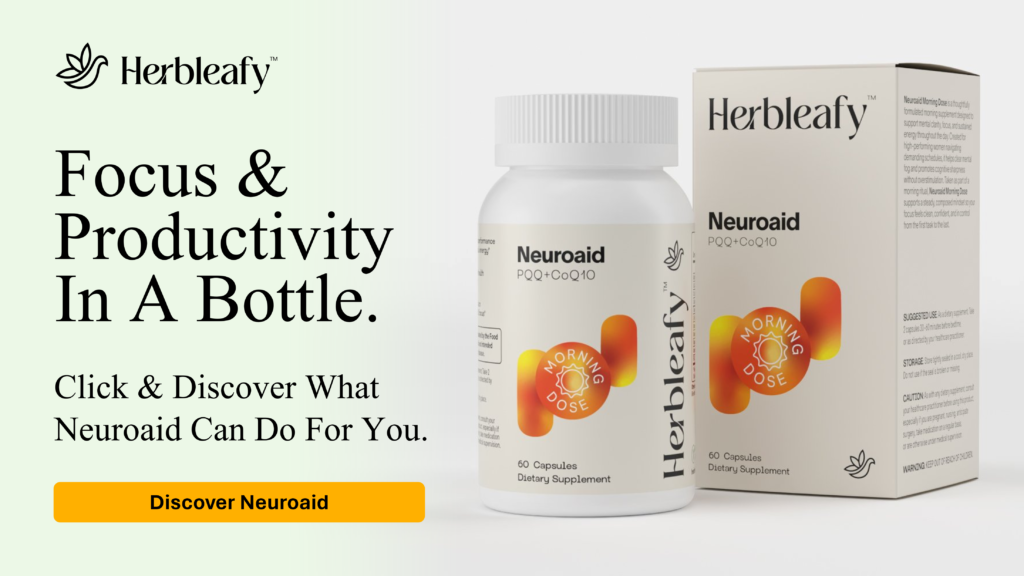 Showing a bottle of Neuroaid cognitive supllement to beat the afternoon slump.